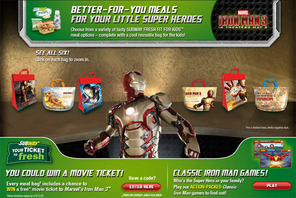 Reusable Iron Man 3 Lunch Bag in Subway Fresh Fit for Kids meals