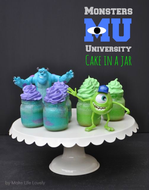 monster university cake in a jar
