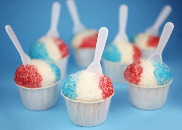 red white and blue snow cone cupcakes