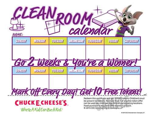 Free Chuck E Cheese Tokens with Reward Calendars