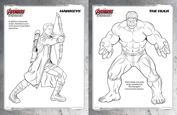 Avengers Coloring Sheets - Hawkeye and The Hulk