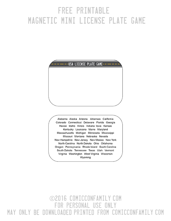 Free Printable DIY Mini License Plate Game